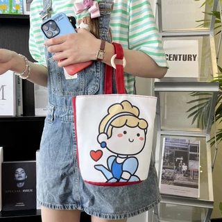 ShopAt.Two[BG-912] กระเป๋าทรงบักเก็ต กระเป๋าผ้าแคนวาสพิมพ์ลายการ์ตูน