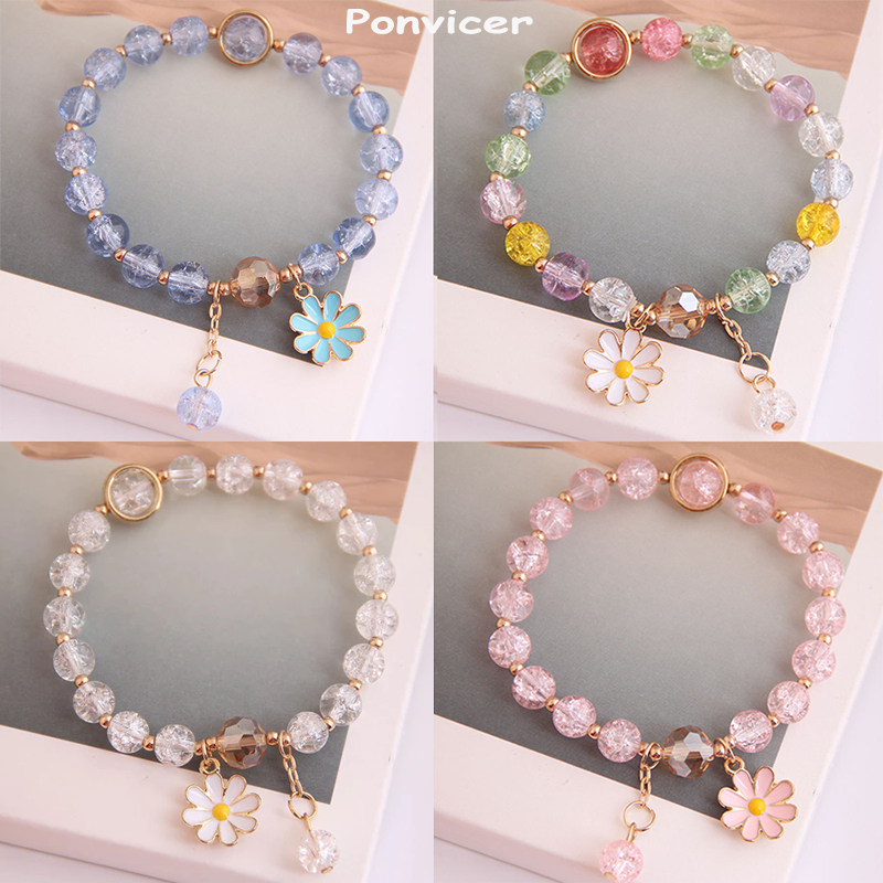 【พร้อมส่งในไทย】1 ชิ้นเกาหลีคริสตัลเดซี่ดอกไม้สร้อยข้อมือผู้หญิงสาวสร้อยข้อมือเครื่องประดับ