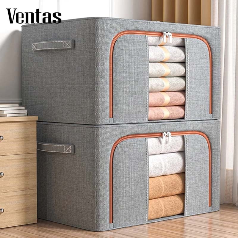 Ventas กล่องผ้าโครงเหล็ก 130/110/80L กล่องเก็บผ้าฟอร์ดโครงเหล็ก  กล่องเก็บผ้าฟอร์ดโครงเหล็ก กล่องเก็บของแบบพับได้