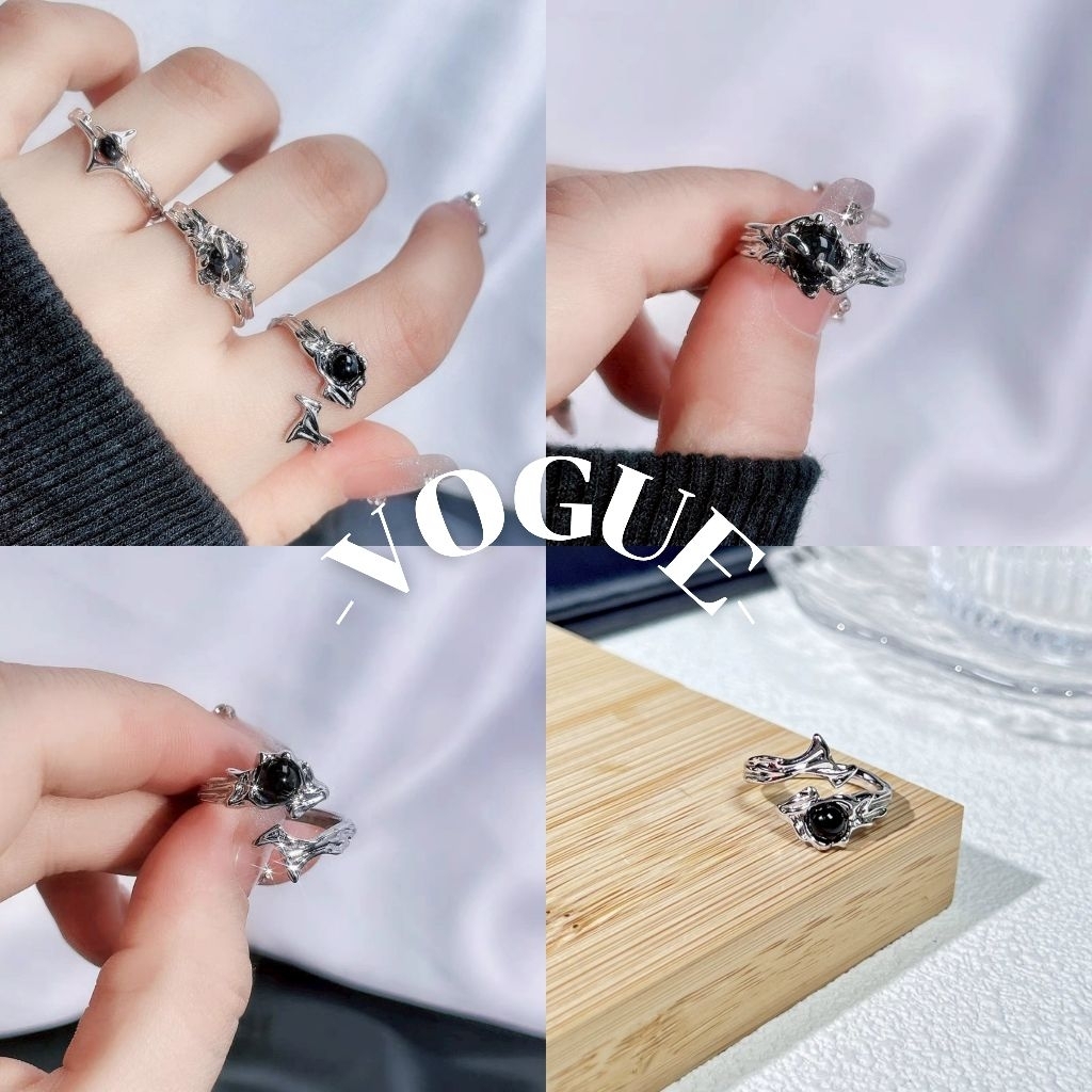 Vogue🌟พร้อมส่ง🌟 แหวนแฟชั่น สีดำเท่ มินิมอลสไตล์ มี2แบบให้เลือก (BRL-13)