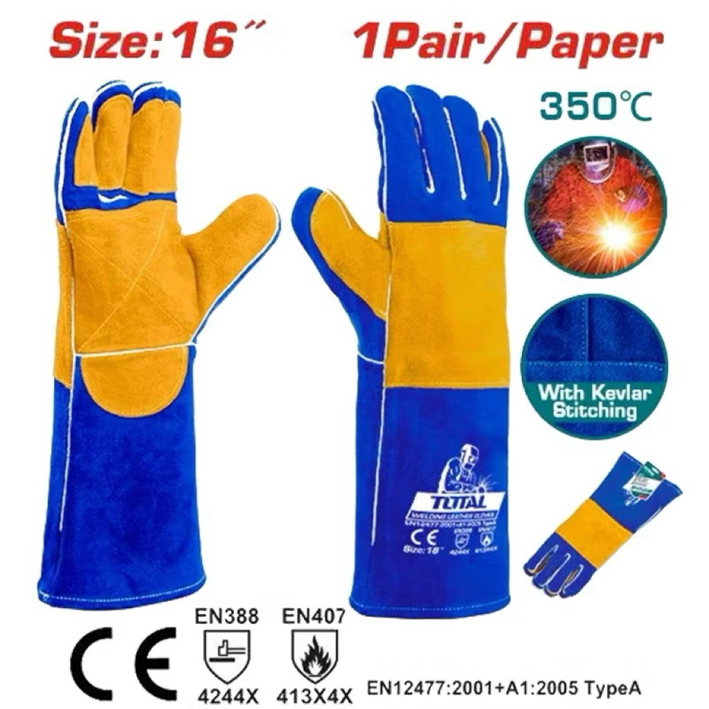 TOTAL ถุงมือหนัง ถุงมือเชื่อม ป้องกันความร้อน ไร้รอยต่อ ยาว 16 นิ้ว TSP19141 / TSP15216