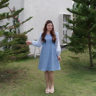 (❤️อกถึง 50") Glass Sleeve Dress เดรสสาวอวบ ชุดสาวอวบ
