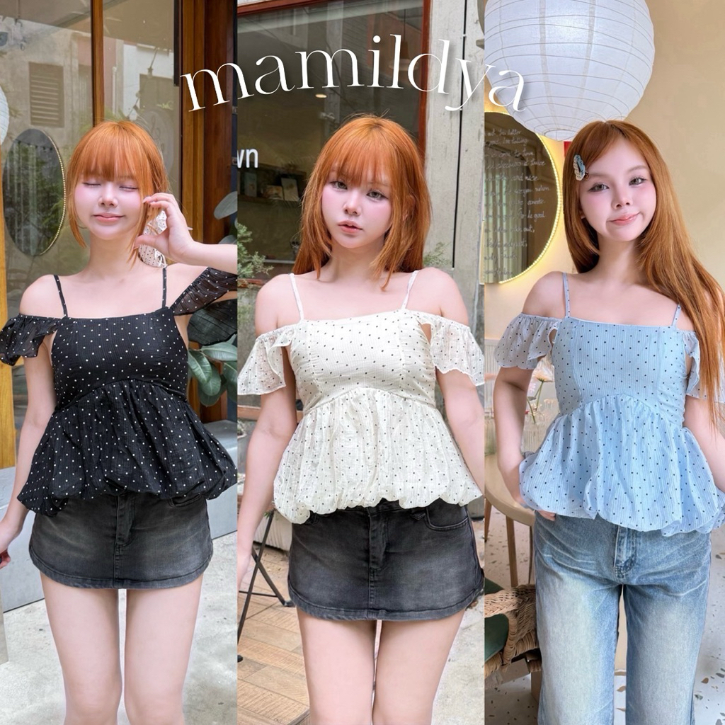 🌟Mamildya.shop🌟 เสื้อสายเดี่ยวทรงบอลลูน/ I2-3/NUSA-ปาดบอล⚫