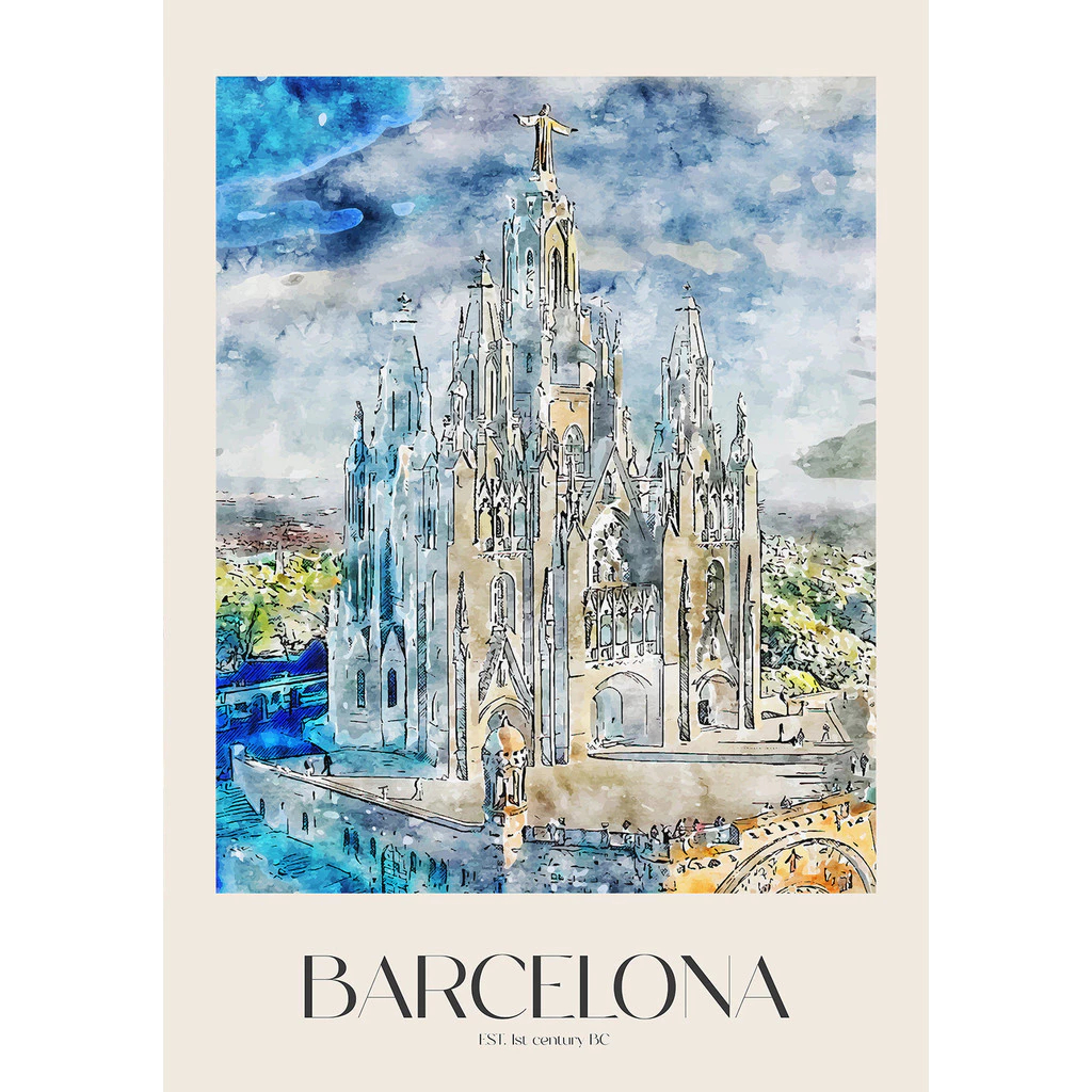 (พร้อมส่งจากไทย ภาพรวมกรอบ) ภาพวาดสีน้ำ อิตาลี ฝรั่งเศส ยุโรป สหราชอาณาจักร ตกแต่งห้อง - รูปที่ 4