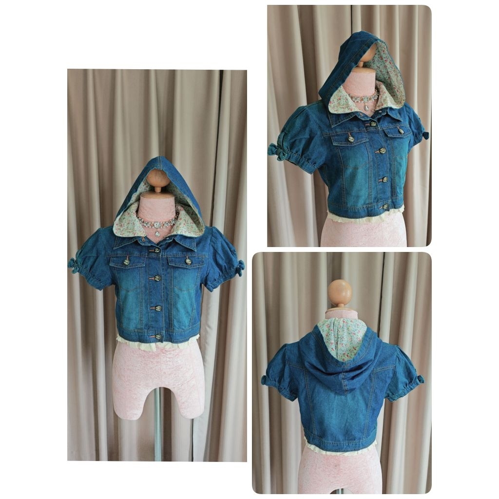 เสื้อแจ็คเก็ตยีนส์ แบรนด์ Lizlisa มือ 1 ของใหม่ สียีนส์เข้มกลางมีฮู๊ด สามารถถอดฮู๊ดได้😘💕แบรนด์ญี่ปุ่