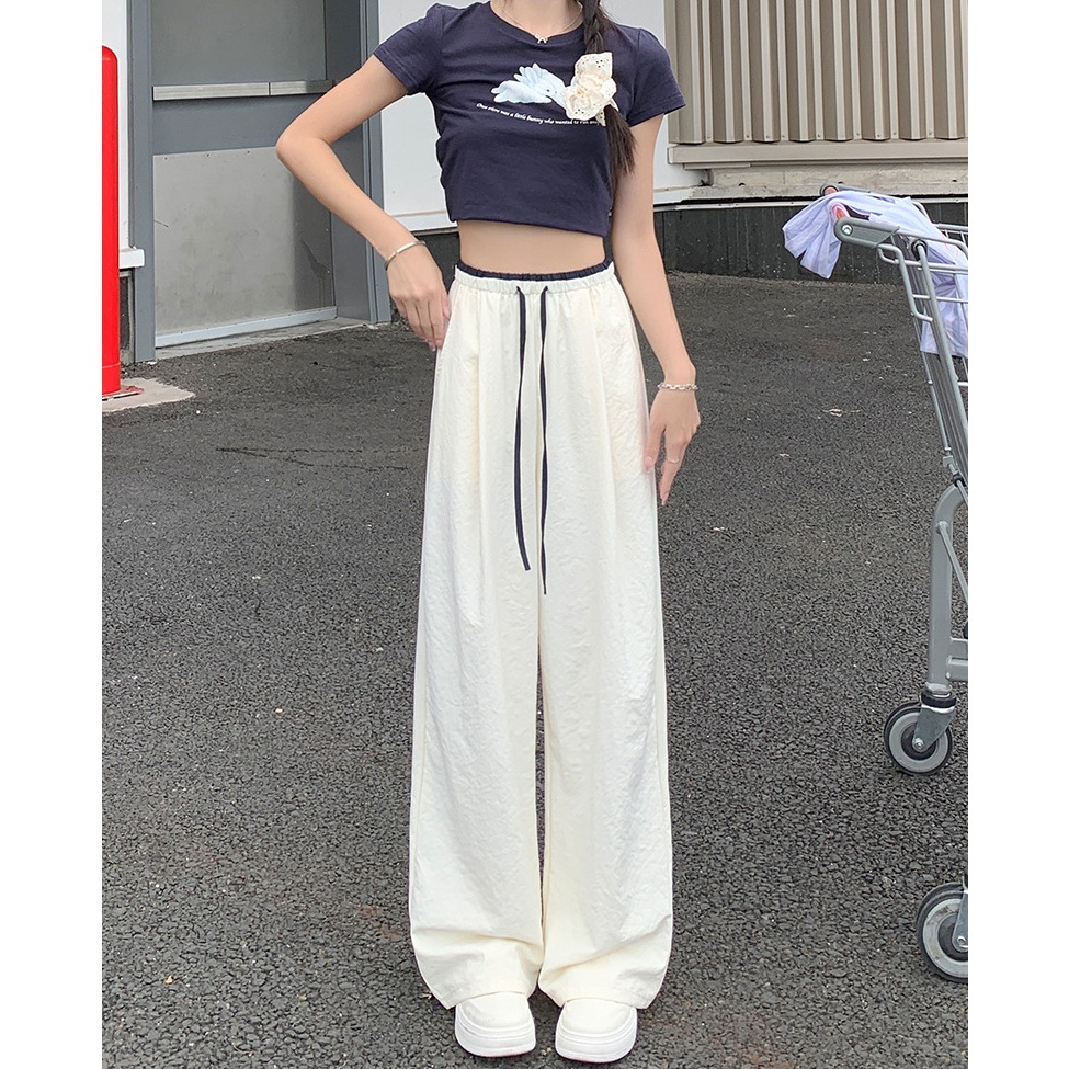 พร้อมส่งจากไทย💥 กางเกงขาม้าผู้หญิง ขาใหญ่ กางเกงลำลอง กางเกงแห้งไว เอวสูง ทรงหลวม โปร่งสบาย สวมใส่สบาย #F048 - รูปที่ 2