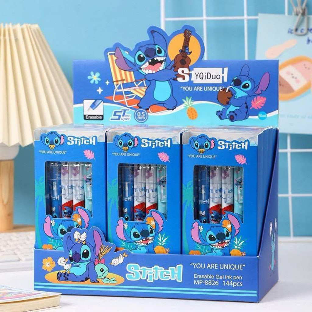 🖊️พร้อมส่ง🖊️เซต 12 แท่ง 🎉 ปากกาลบได้ ลาย 𝗦𝗧𝗜𝗧𝗖𝗛 𝙳𝙸𝚂𝙽𝙴𝚈 หมึกน้ำเงิน💙