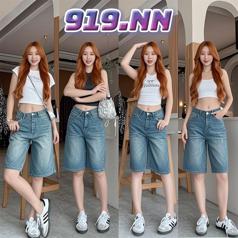 🔥919nn🔥ยีนส์ขาสั้น กางเกงยีนส์ขาสั้น ลำลอง สีพื้น แต่งกระเป่า สำหรับผู้หญิง