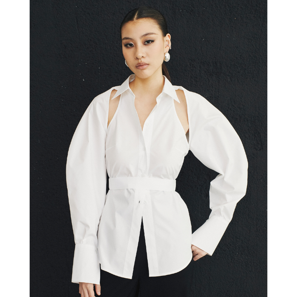 AOP Archive - Versatile Shirt เสื้อเชิ้ต ใส่ได้หลายแบบ (เชิ้ตแขนกุด/ เชิ้ตแขนยาว) มาพร้อมเข็มขัด