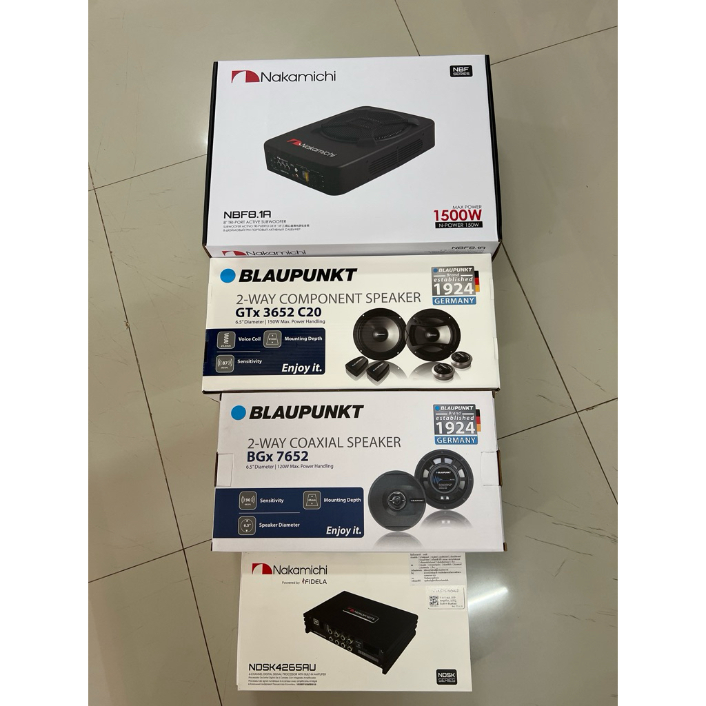 ชุดละ 10650บาท 8“ Subbox Nakamichi 1ตัว DSP NAKAMICHI 1ตัว 6.5”แยกชิ้น 1คู่ 6.5“แกนร่วม 1คู่ ลำโพงติ