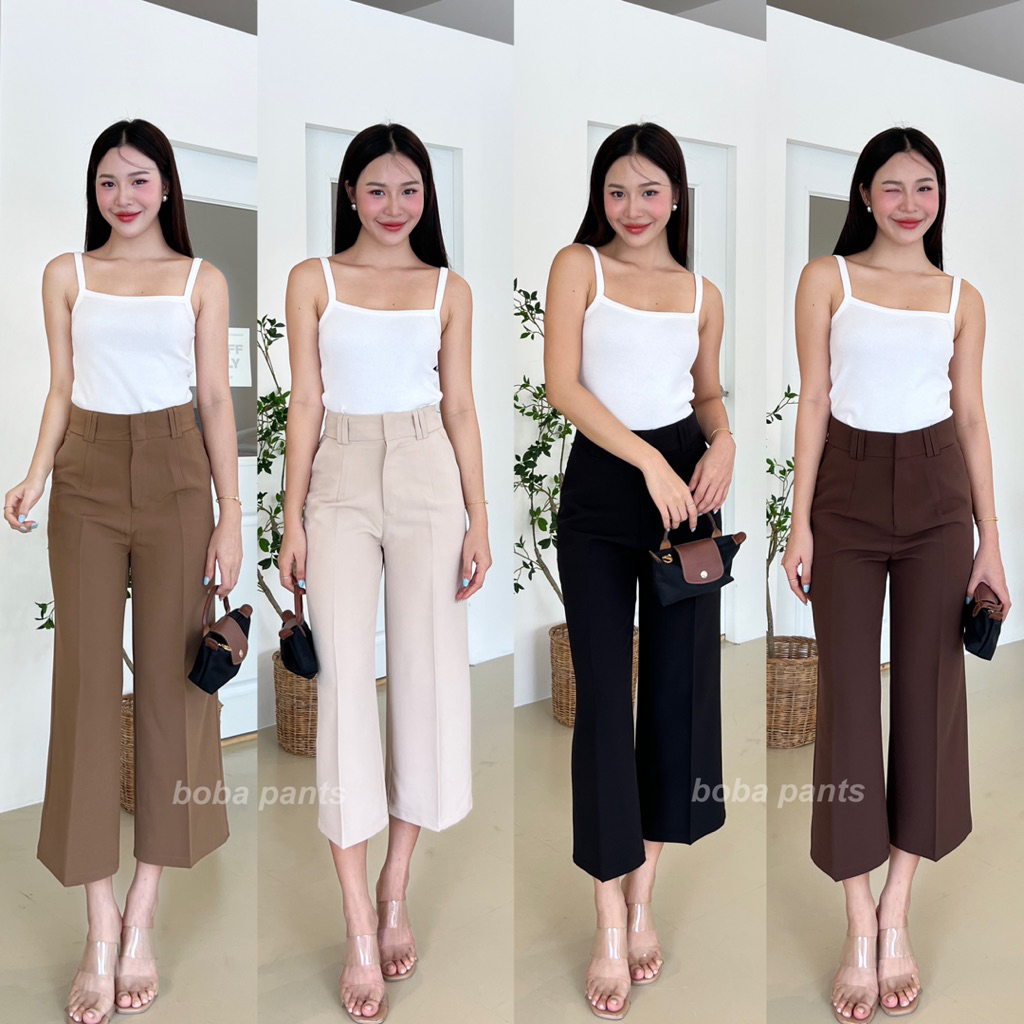 กางเกง7ส่วน ทรงกระบอก ตะขอหน้าเรียบ ผ้าฟูกิ ผ้านุ่มใส่สบายไม่ยืดไม่ย้วย