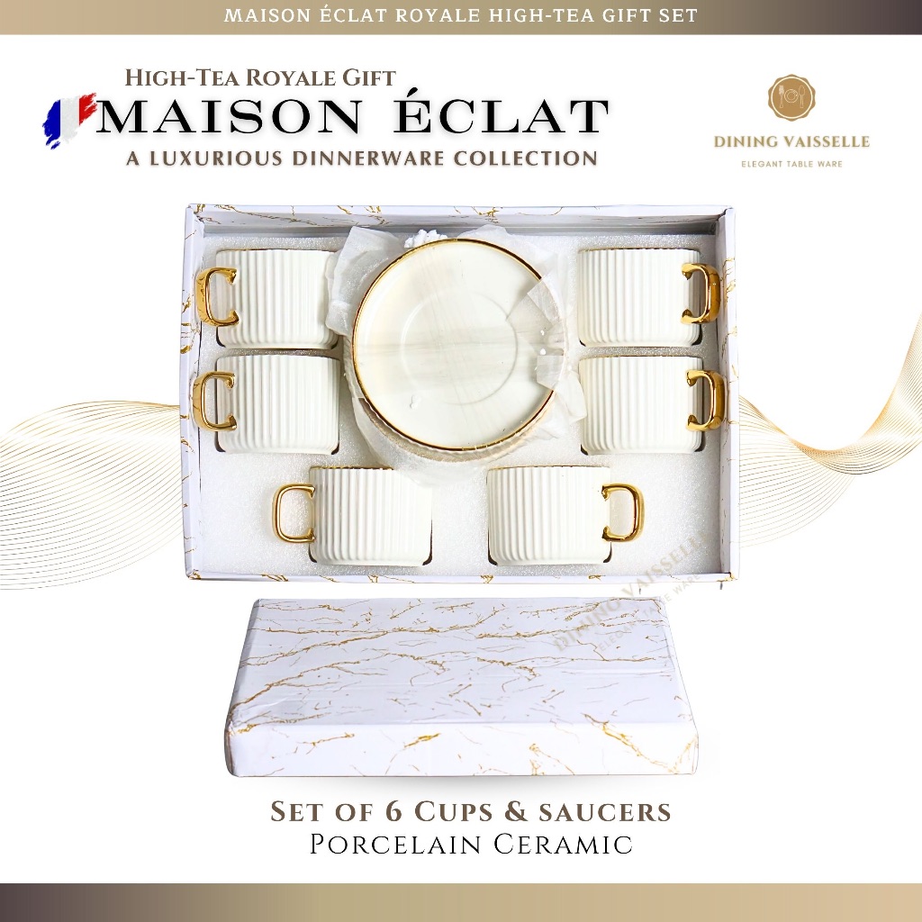 Dining Vaisselle - Maison Eclat Royale High-Tea Gift Set ชุดชาเซ็ตของขวัญ พอร์ซเลนขอบทอง สไตล์ฝรั่งเ