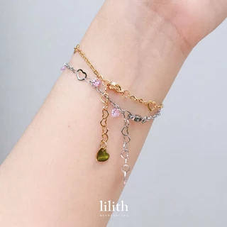 Lilith - tiny heart crystal beads bracelet สร้อยข้อมือ สแตนเลส มินิมอล หัวใจ สีทอง สีเงิน