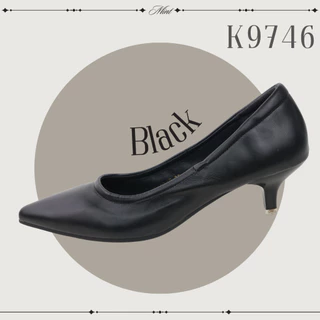 สินค้าพร้อมส่ง K9746 รองเท้าคัทชูหนังนิ่ม เย็บขอบรอบตัว ส้นแหลม1.5นิ้ว ใส่สบาย