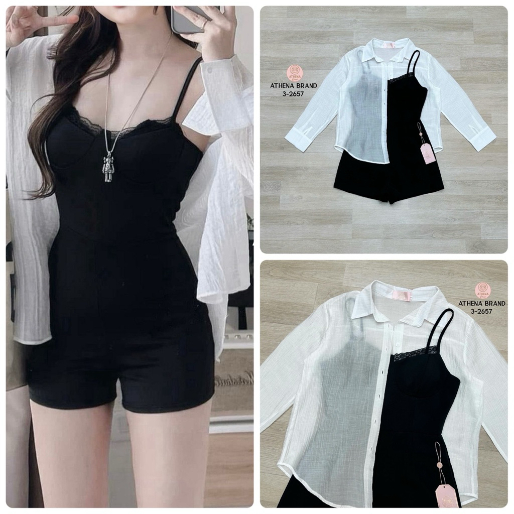 Athena jumpsuit+เสื้อคลุม ชุดไปคาเฟ่