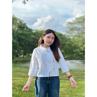 เสื้อคอจีนผ้าฝ้ายแขนสามส่วน ทรงป้าย