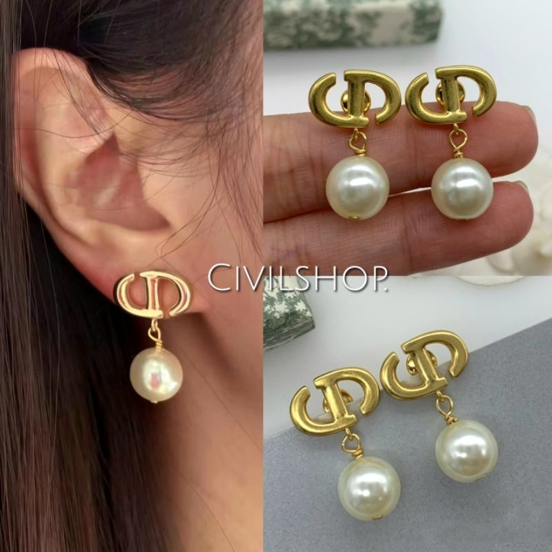 ต่างหู ตัวCและD ห้อยมุก งานออริ งานปั้ม (พร้อมส่งในไทย) D74.