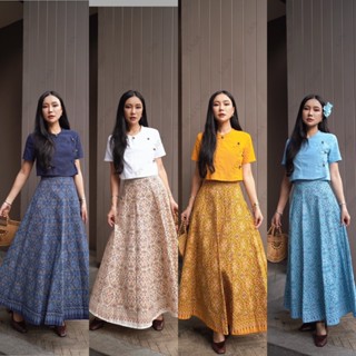 เซ็ทเสื้อไตและกระโปรงทรง8ชิ้นลายแพรวาลายนาค มี4สี