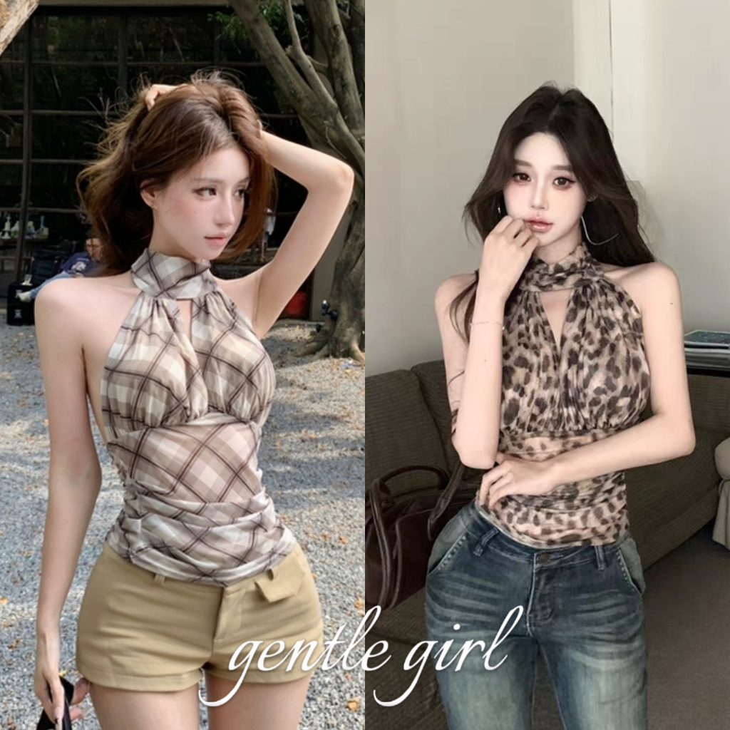 #GG🎀เสื้อกั๊กแขนกุดคอวีสไตล์เกาหลีสําหรับผู้หญิงในช่วงฤดูร้อน ทรงสลิมฟิต สาวร้อนแรง เสื้อครอป🎀 เสื้อกั๊กคอฮอลเตอร์
