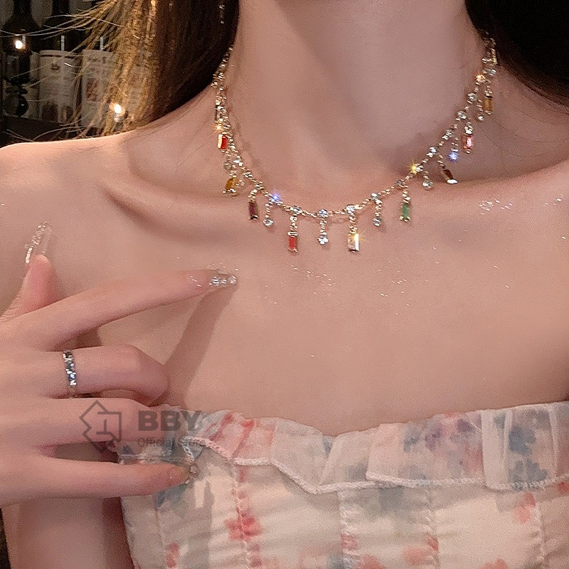 BBY สร้อยคอพู่สีรุ้ง ซิร์คอน ถ่ายรูปสวย ไม่แพ้ ทองไม่หมองS102