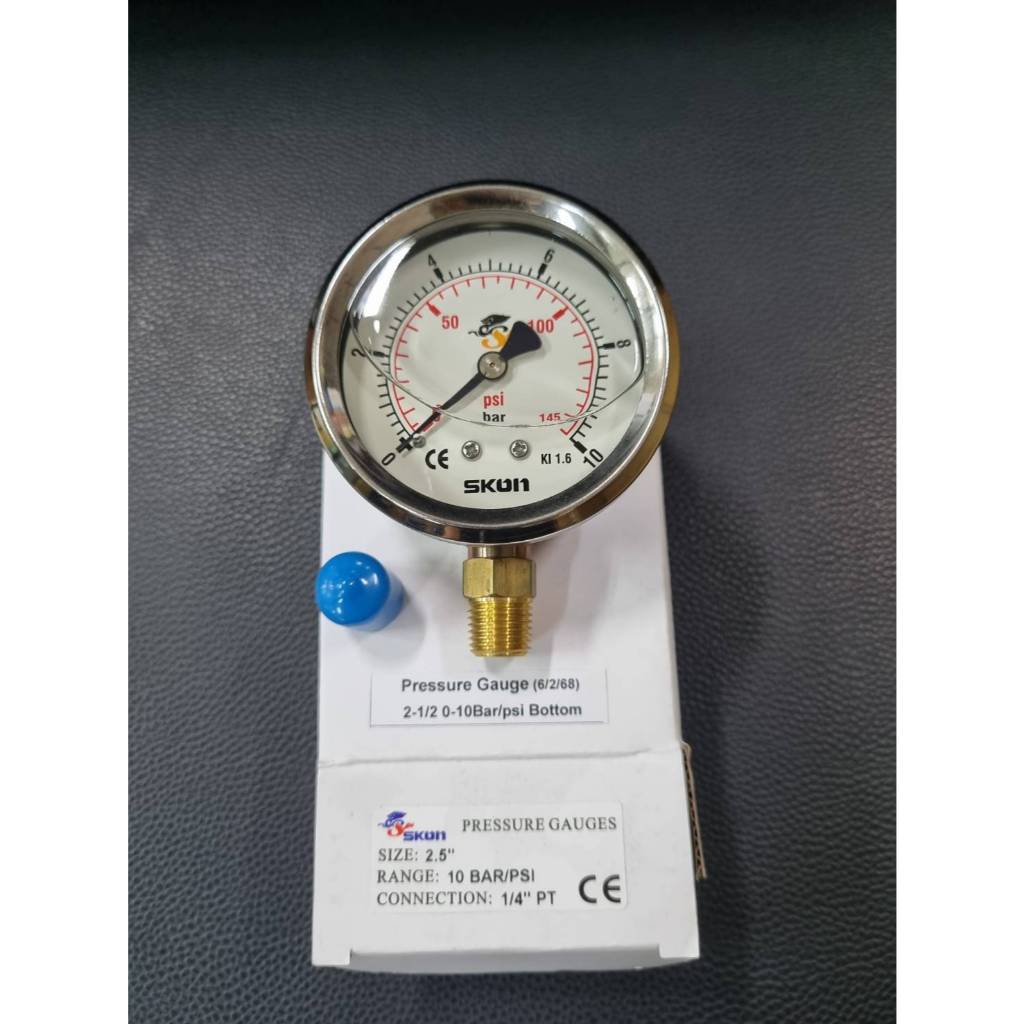 Pressure gauge 2-1/2 0-10 bar/psi bottom