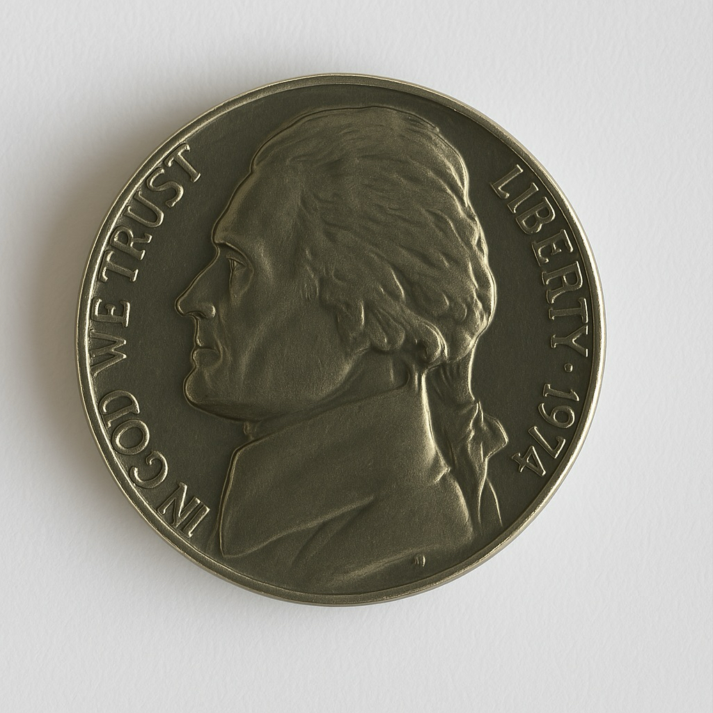 เหรียญเก่า U.S.A. 5 cent 1974 สภาพผ่านการใช้งาน