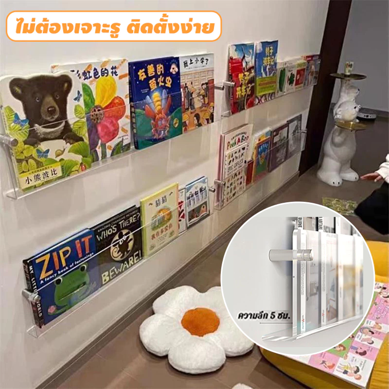 ชั้นวางหนังสือติดผนังอะครีลิค ชั้นวางแผ่นเสียงติดผนังอะครีลิคของร้าน ประตู ทางเดิน นิตยสาร โปรโมชั่น