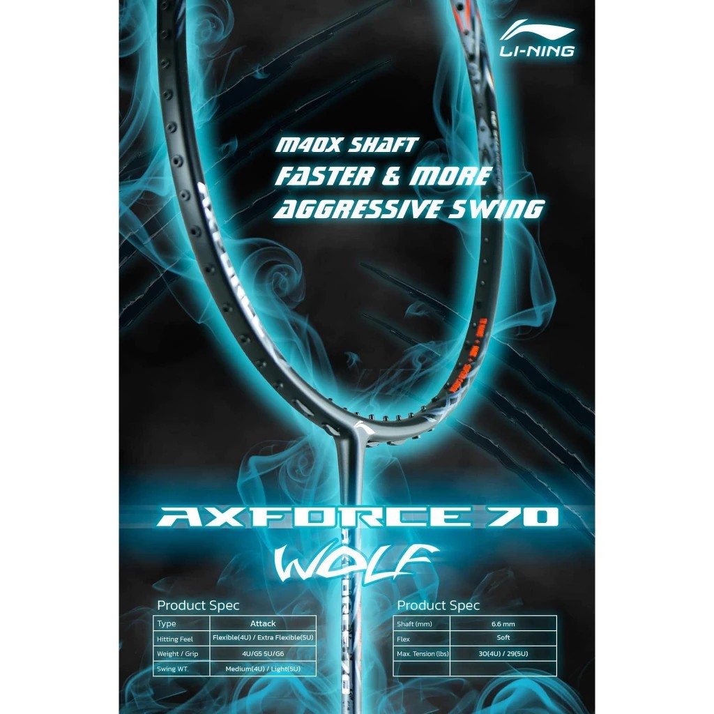 สินค้าพร้อมส่ง  Li-Ning ไม้แบดมินตัน Li-Ning Axforce 70 (4U/5U) มีแถมเอ็น กริป ซอง