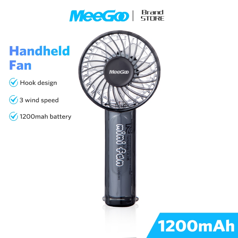 MEEGOO พัดลมมือถือ 1200mAh พัดลมมือถือขนาดเล็ก ปรับระดับได้ ชาร์จไฟได้พัดลมไร้ สีโปร่งใส