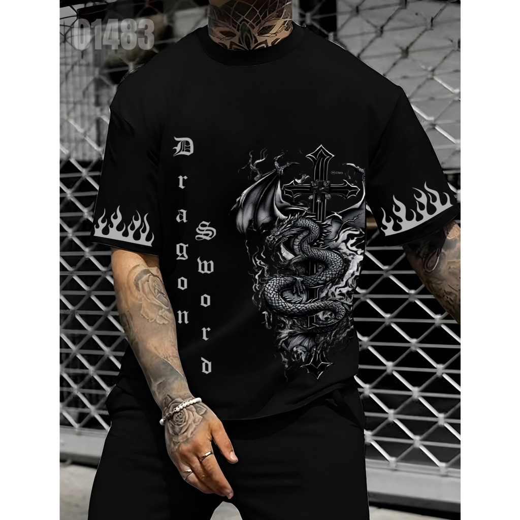 เสื้อยืดสกรีนลาย " DRAGON SWORD " เสื้อยืดผ้า COTTON 100% เสื้อยืดคอตตอน 100% เสื้อยืดผ้าฝ้าย 100%
