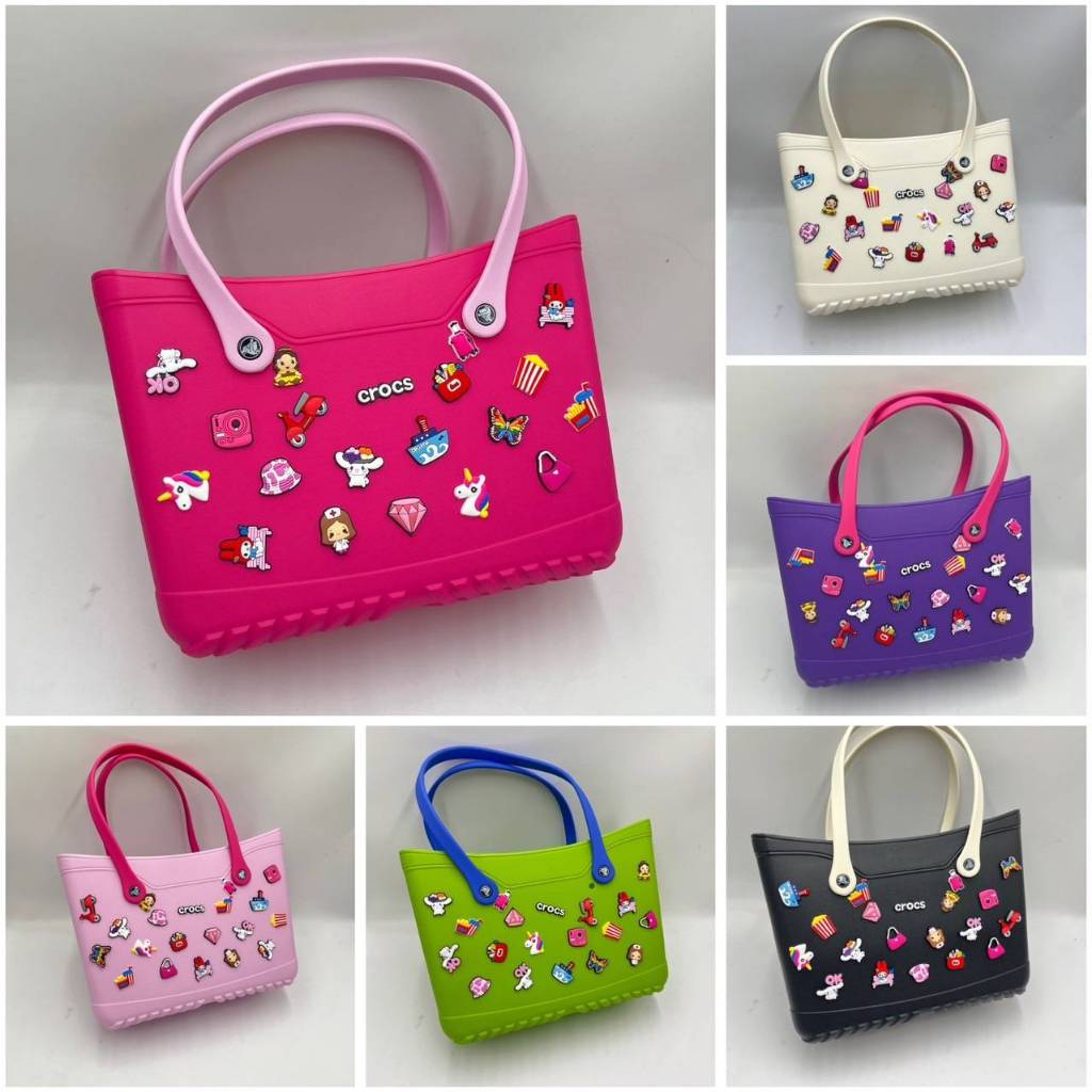 กระเป๋าShoppingครอส์ (C r o c s Bag) สีมาใหม่ๆมีหลายสีสวยๆมาก กระเป๋ายางพร้อมตัวติดตามรูป กระเป๋าผู้หญิง ลายสวย พร้อมส่ง