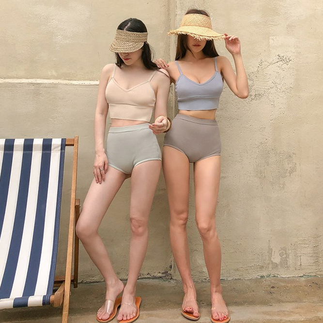 ชุดว่ายน้ำทูพีช สายเดี่ยว มี2สี พร้อมกางเกงเอวสูง ผ้าใส่สบาย เก็บหุ่นได้