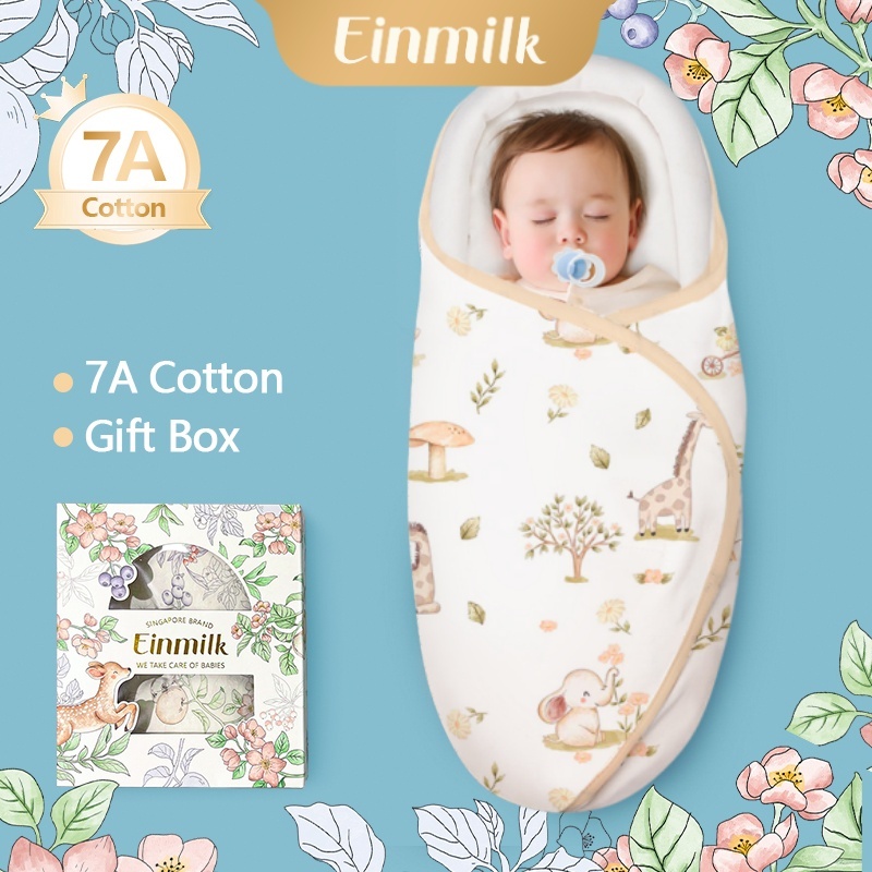 🎁กล่องของขวัญ】Einmilk ผ้าห่อตัวเด็กแรกเกิดด้วยหมวก ผ้าห่มทารก ผ้าฝ้าย 100% ผ้าห่อเด็ก SWA21
