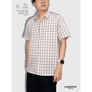 Glamour Guy เสื้อเชิ้ตแขนสั้น ลายสก๊อต ชายตรง ผ้าทอTC172เส้น ใส่ทำงาน มีไซส์ใหญ่ มีไซส์ S-3XL