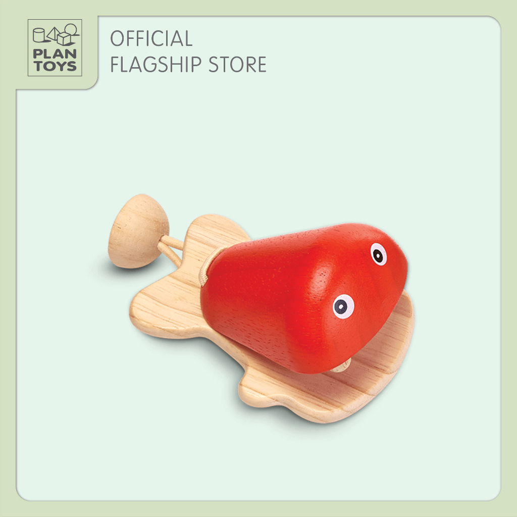 PlanToys ของเล่นไม้ 1643 Fish Castanet - Orange กรับปลา - สีส้ม เสริมพัฒนาการ สำหรับเด็กอายุ 12 เดือน ขึ้นไป