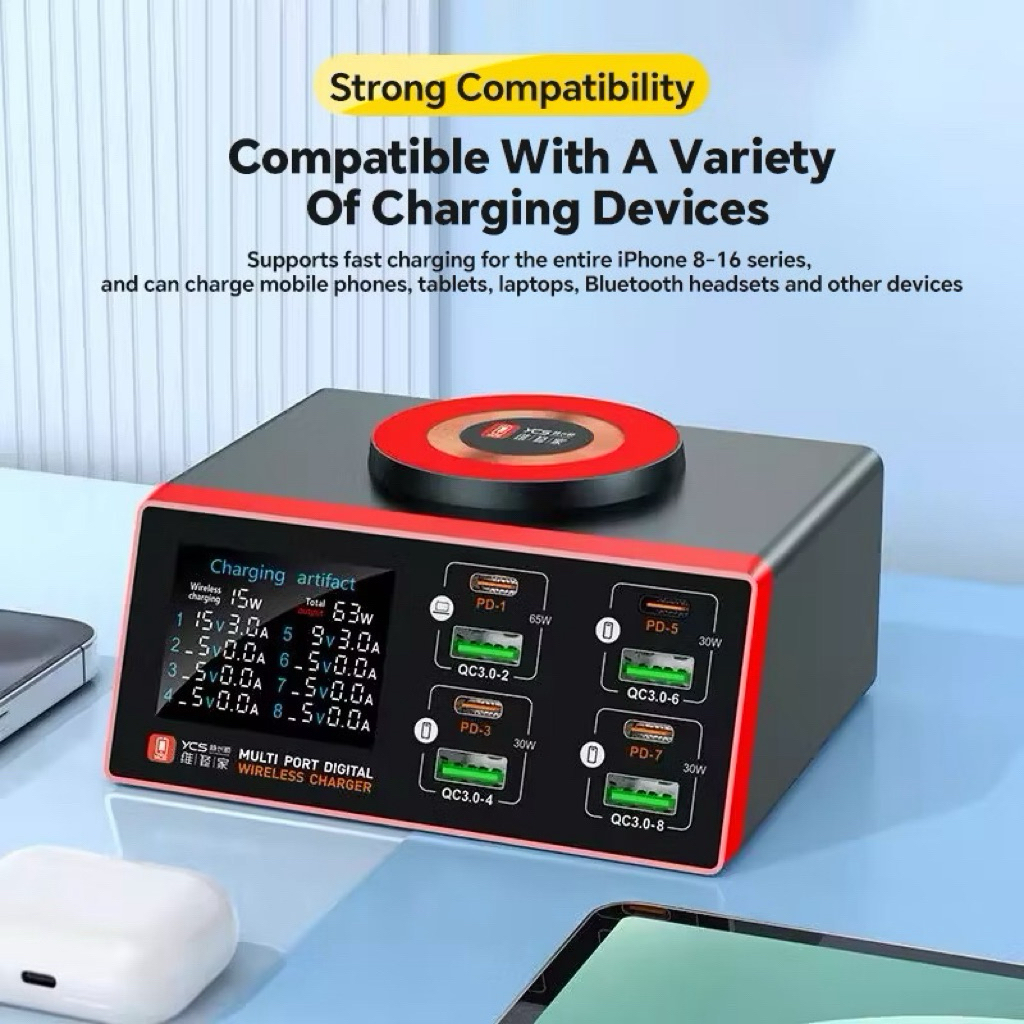 YCs/S600 USB Charger 15W Magnetic Wireless Charging PD 100WQC Station สําหรับโทรศัพท์ Charge