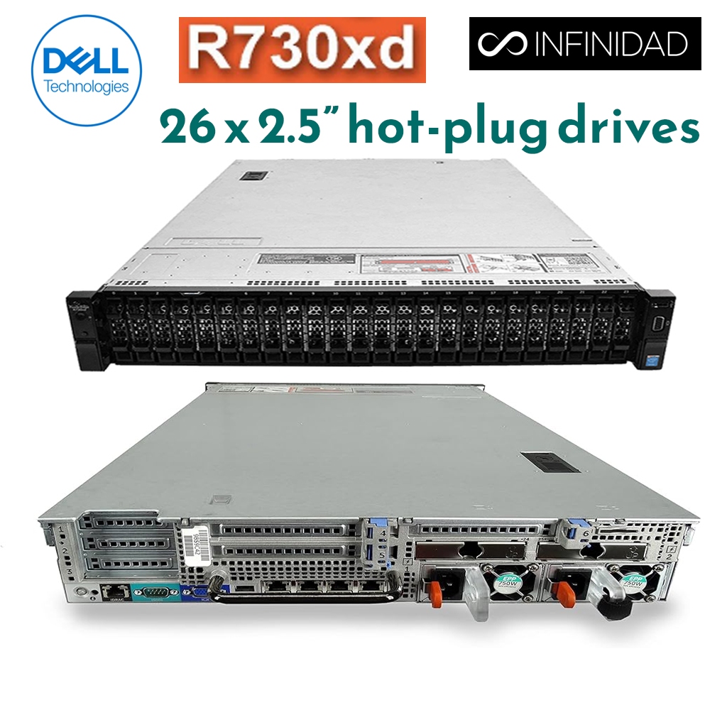 Dell R730xd Server Port 10G 2xE5-2699Av4 2.4GHz 44C/88T RAM 64GB RDIMM H730P 2U Dell R730 มือสองราคา