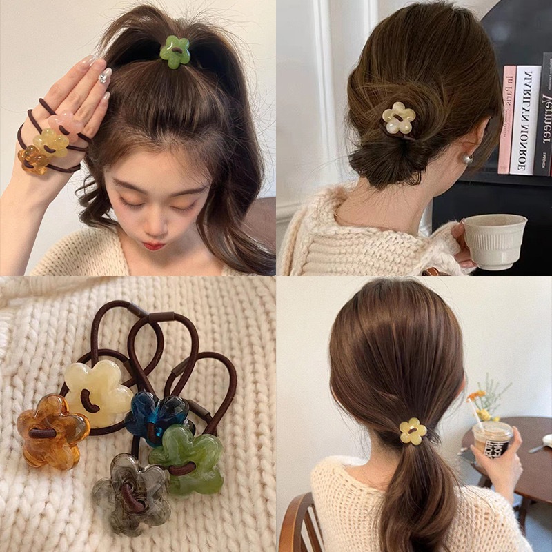 ยางรัดผม สายยางตกแต่งดอกไม้ เครื่องประดับผมที่เรียบง่าย เครื่องประดับผมเรียบง่ายสไตล์ญี่ปุ่นและเกาหลี