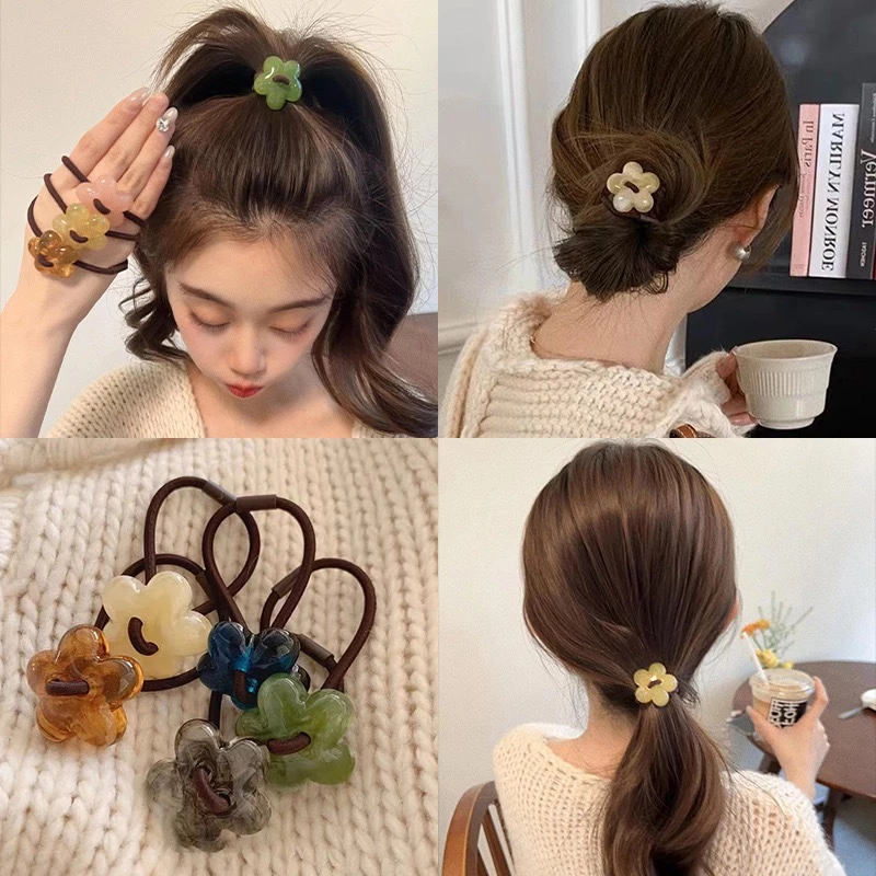 ยางรัดผม สายยางตกแต่งดอกไม้ เครื่องประดับผมที่เรียบง่าย เครื่องประดับผมเรียบง่ายสไตล์ญี่ปุ่นและเกาหลี