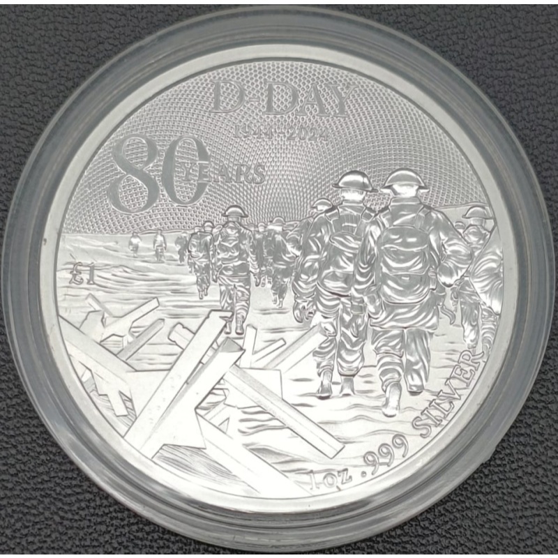 2024 D-Day 80th Anniversary Silver Coin BU Coin 1 oz Silver 999Ag With Case