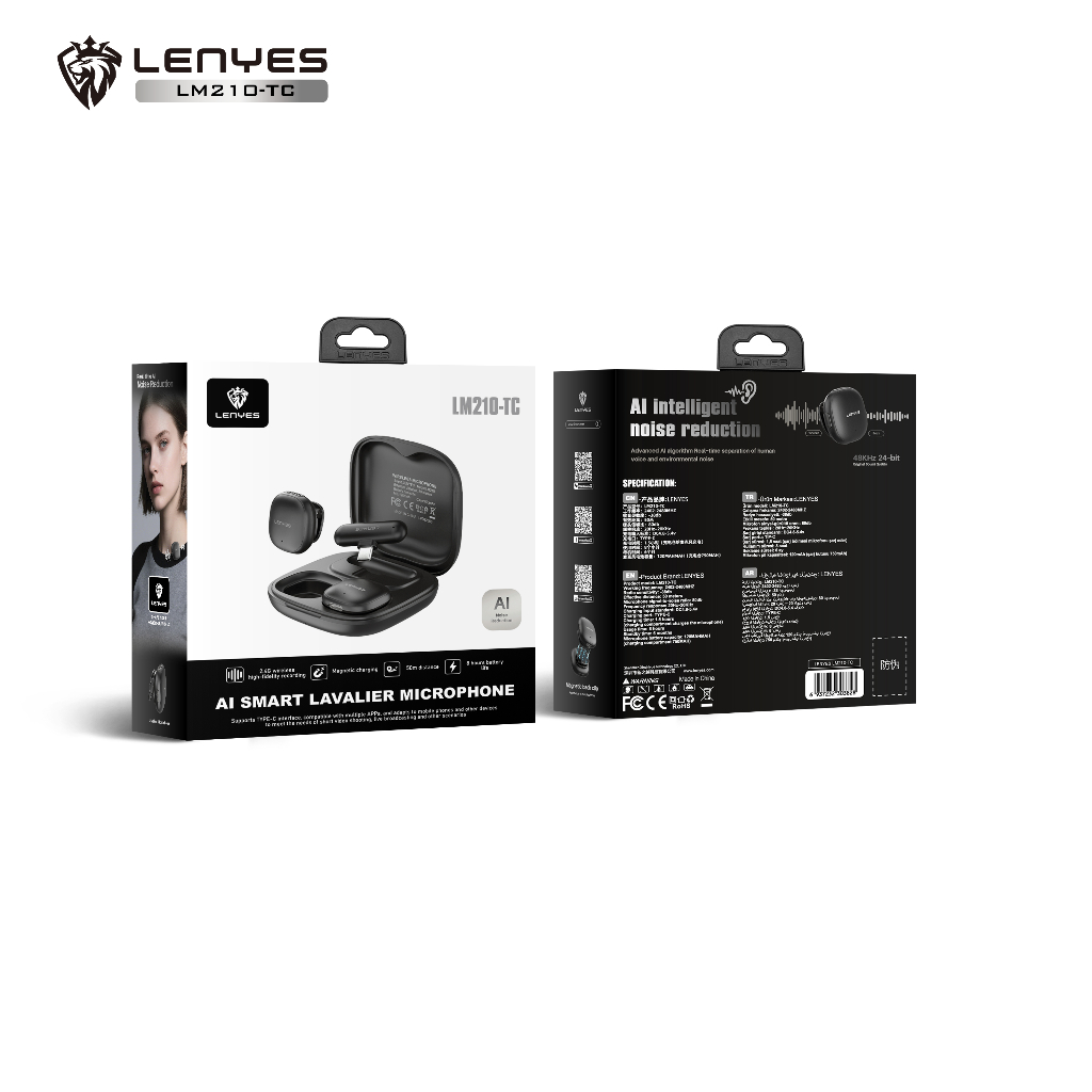 ไมโครโฟนไร้สาย Lenyes LM210 | Wireless Microphone  แบบพกพา ใช้สําหรับสมาร์ทโฟน ไมค์ไร้สายหนีบเสื้อ ไมค์หนีบปกเสื้อ