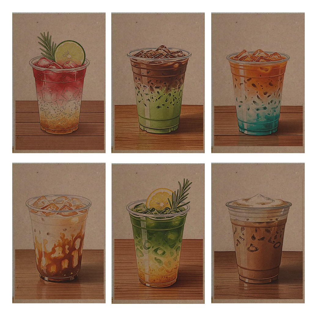 โปสเตอร์ไม้ ภาพกาแฟ ภาพชาเขียว ชาไทย ป้ายร้านขายน้ำ ขนาด 20x30 ซม. หนา 3-5 มม. ตกแต่งสไตล์วินเทจ สำหรับร้านกาแฟและบ้าน