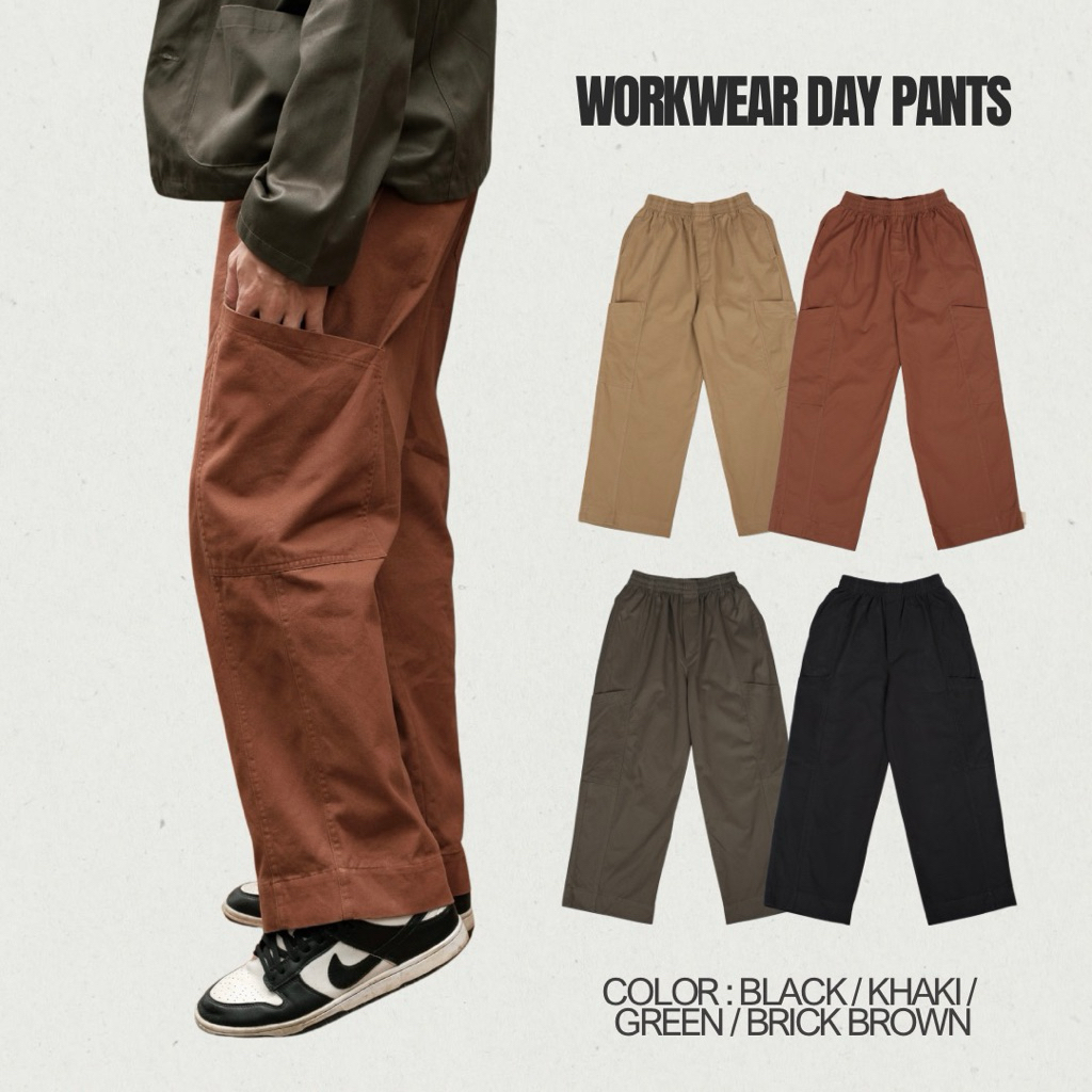 กางเกงทรงกระบอกใหญ่ - WORKWEAR DAY PANTS  กางเกงที่ใส่เที่ยวใส่ทำงานได้ มีกระเป๋า 5 ใบ