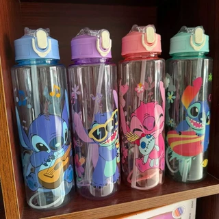 Stitch ขวดน้ําพลาสติก ความจุ700ml แบบพกพา ขวดน้ำพลาสติกลายน่ารัก พร้อมหลอด กันรั่ว ขวดน้ำสำหรับเด็ก