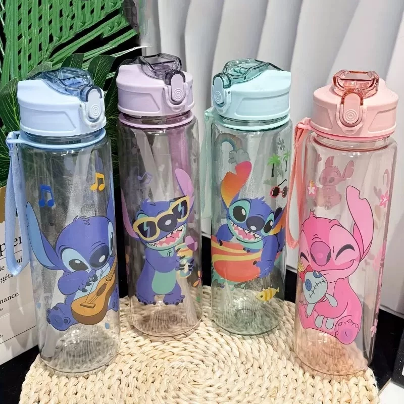 Stitch ขวดน้ําพลาสติก ความจุ700ml แบบพกพา ขวดน้ำพลาสติกลายน่ารัก พร้อมหลอด กันรั่ว ขวดน้ำสำหรับเด็ก