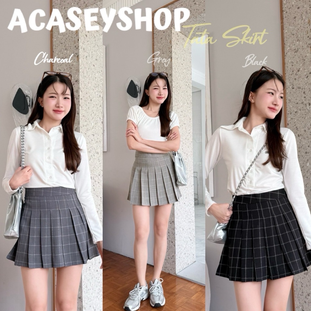 Acasey กระโปรง ซับในกางเกง แต่งจีบทวิสรอบตัว ผ้าดี ใส่สบาย เกาหลี ไซส์ S - XXL