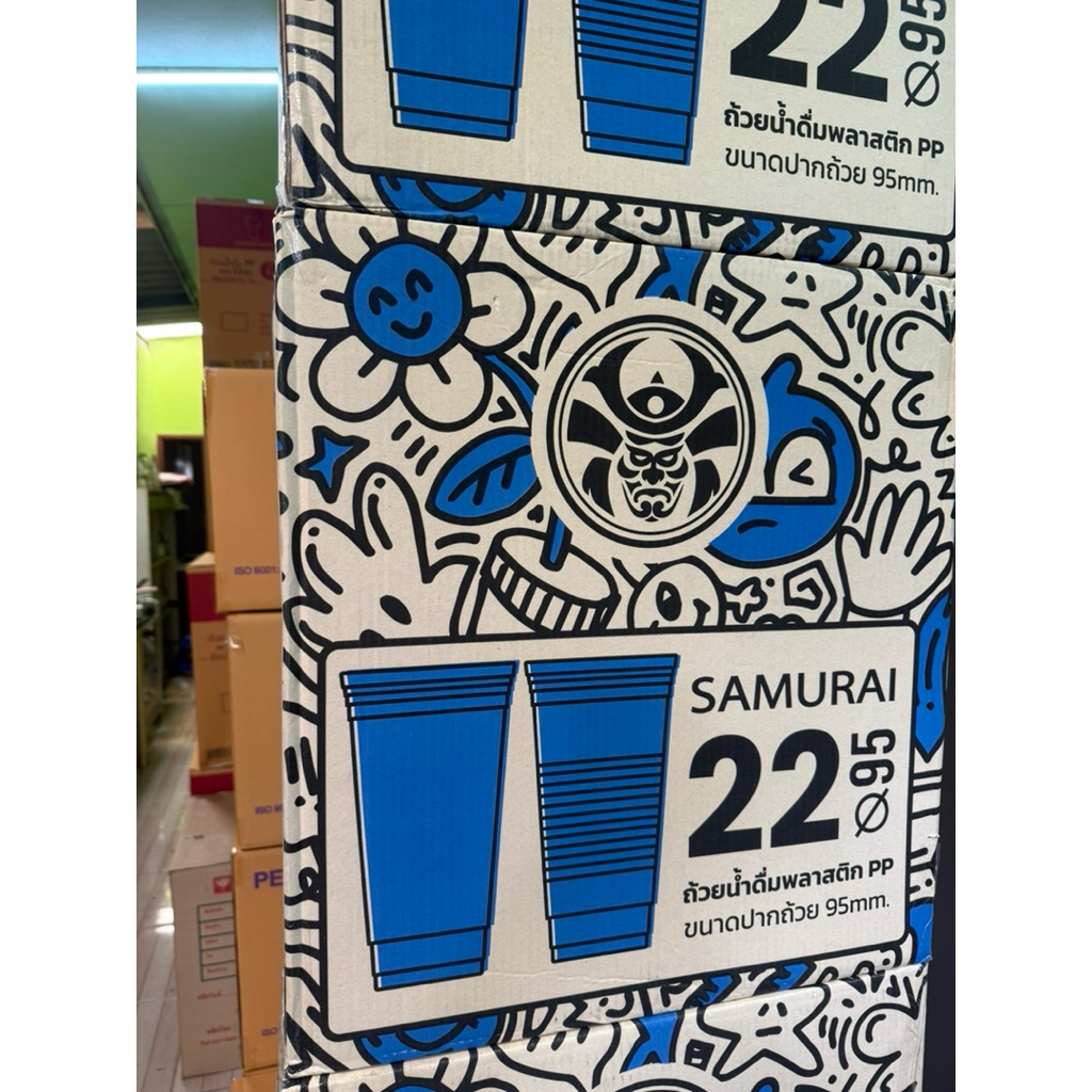 แก้ว 22 ปาก 95 เรียบใส ตราSamurai :จำหน่าย 500ใบ ครึ่งลัง และ 1000 ใบ ยกลัง