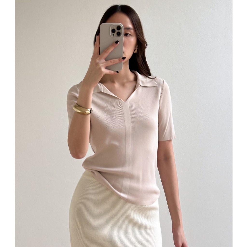 Aliotte - Andrea Top เสื้อคอปกโปโลแขนสั้นมีสาบตรงกลางอก