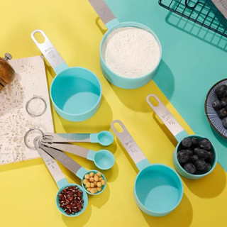 พร้อมส่ง ชุดช้อนตวงถ้วยตวง 8 ชิ้น ด้ามสแตนเลส เครื่องมือวัดเ…