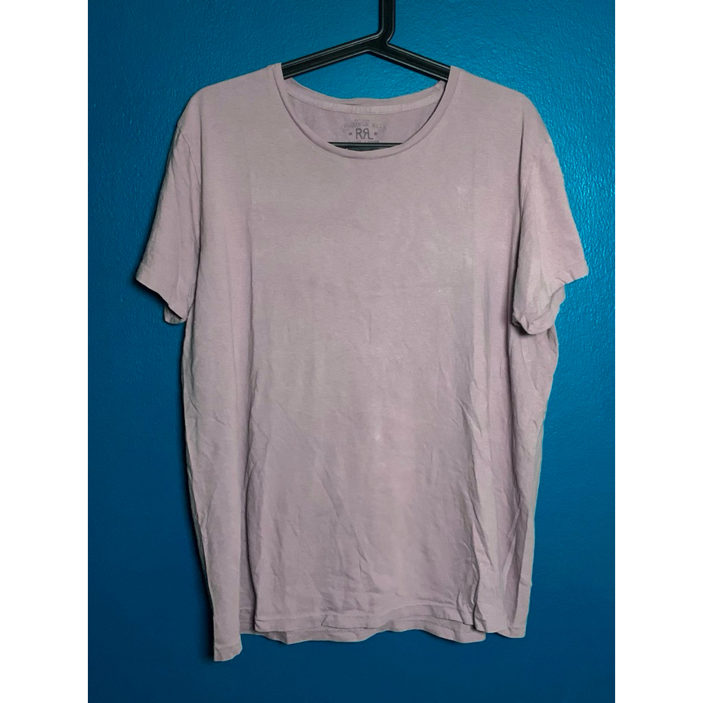 RRL Tee เสื้อยืดคอกลม RRL สีกะปิอ่อนๆ ทรงเซอร์ ป้ายแคร์ถูกตัด ไม่มีขาดรู